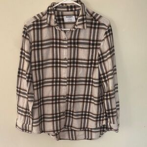 Old Navy Plaid Button Down Shirt - Black, Brown, White